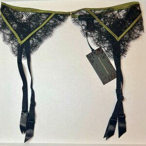 Kiki de Montparnasse Lace Inset Garter Belt Black/Verte size Small New With Tags